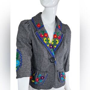 VOOM by Joy Han Small (S) Jacket BOHO Wool Blend Embroidered